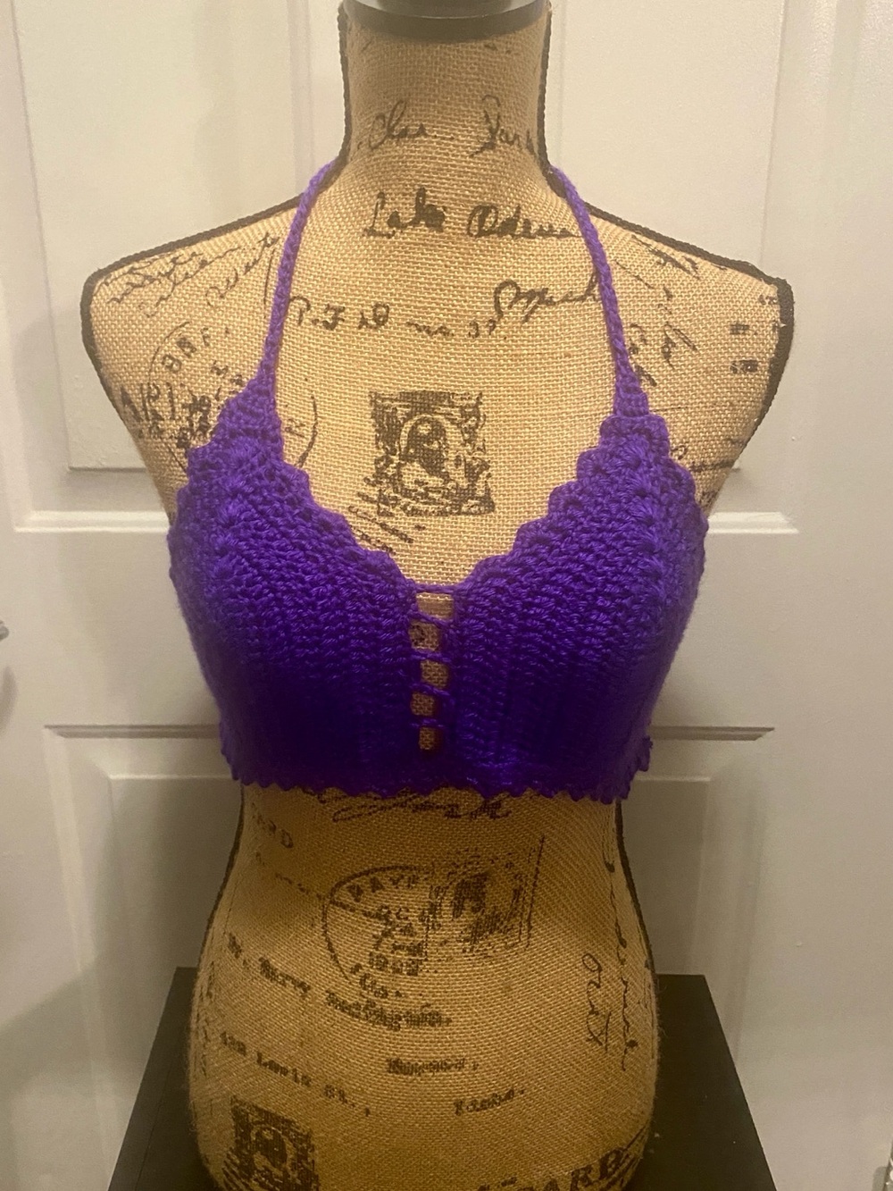 Handmade Purple Crochet Halter Bralette